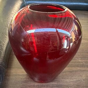 Anchor Hocking Royal Ruby Red Glass Vase. Very Small, Smooth Finish. Mid century